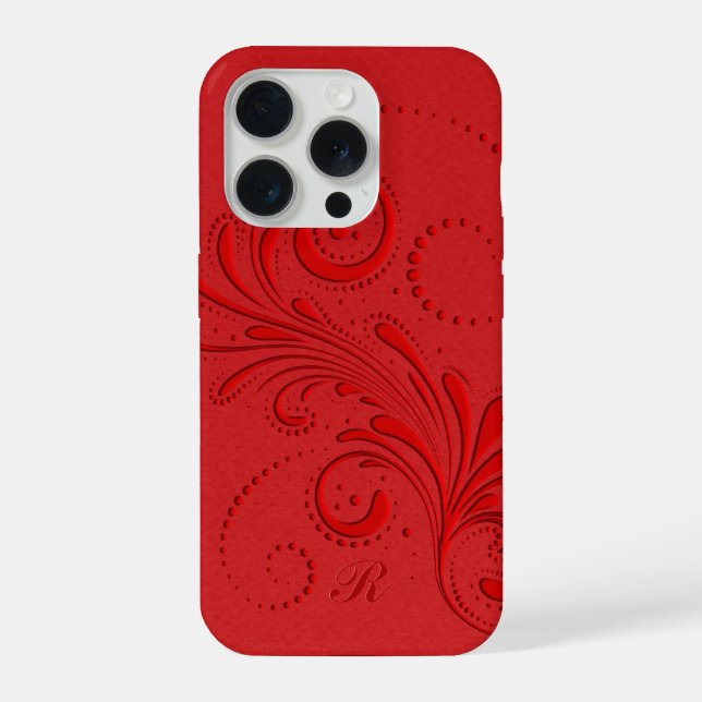 Monochromatic Red Swirl Monogram iPhone Case (Back)
