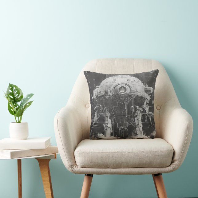 Monochromatic Sci-Fi Blueprint Cushion (Chair)