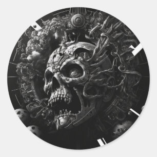 monochromatic skull design classic round sticker