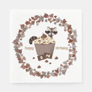 Monochromatic Sneaky Raccoon Cupcake Birthday  Napkin
