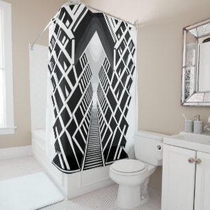 Monochromatic Stairway: Obelisk of Contrasts Shower Curtain