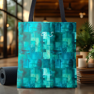 Monochromatic Teal Abstract Personalised Tote Bag