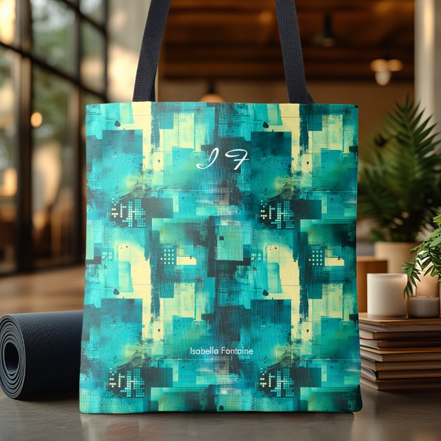 Monochromatic Teal Personalised Tote Bag Initials (Creator Uploaded)