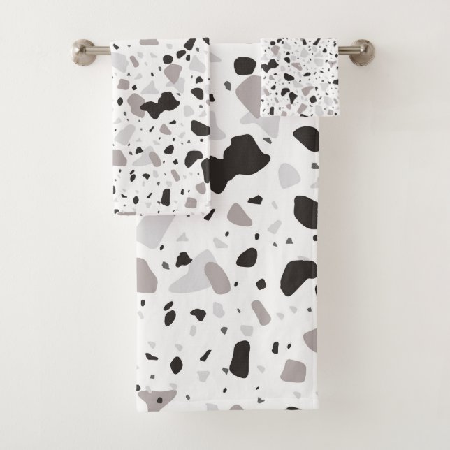 Monochromatic Terrazzo Pattern Bath Towel Set (Insitu)