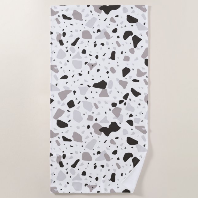 Monochromatic Terrazzo Pattern Beach Towel (Front)
