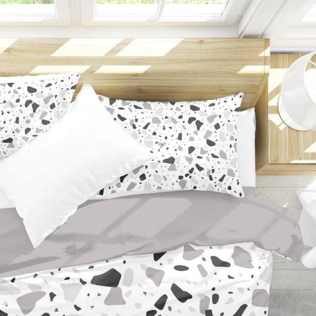 Monochromatic Terrazzo Pattern Pillowcase (Monochromatic Terrazzo Pillow Case On Bed)