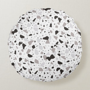 Monochromatic Terrazzo Pattern Round Cushion