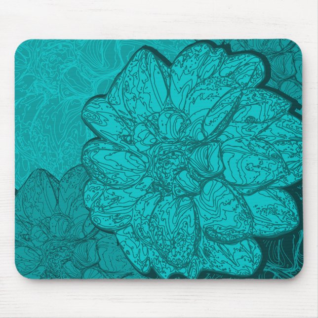 Monochromatic Turquoise Teal & Aqua Dahlia Floral Mouse Pad (Front)
