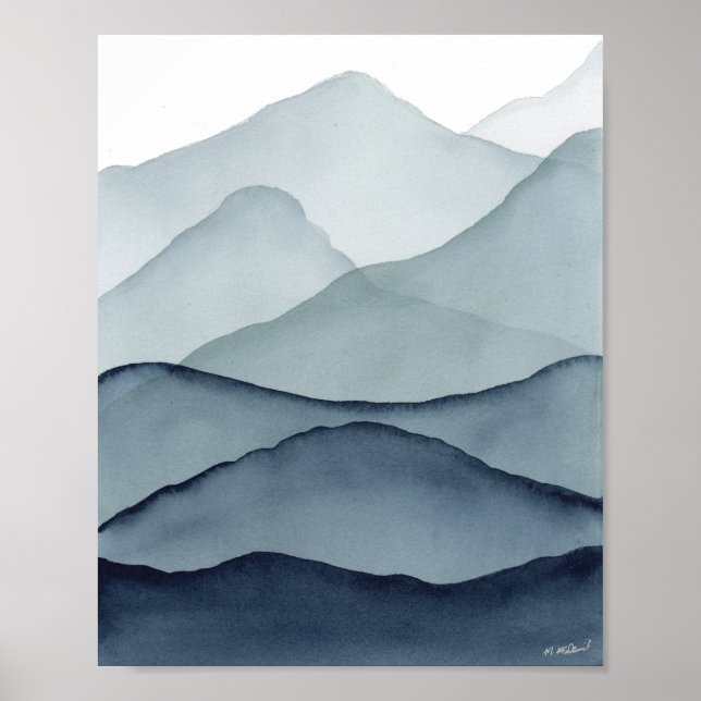 Monochromatic Watercolor Mountains Poster (Front)