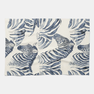Monochromatic Watercolor Zebras Tea Towel