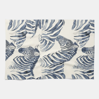 Monochromatic Watercolor Zebras Tea Towel
