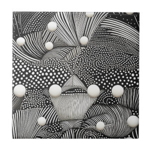 Monochrome Abstract Black White Organic Geometric Ceramic Tile