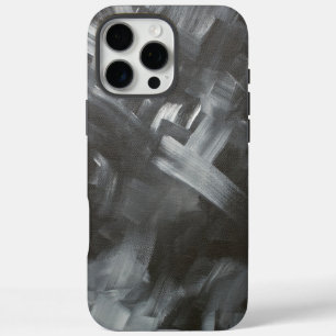 Monochrome Abstract Brushstrokes Black and White iPhone 16 Pro Max Case