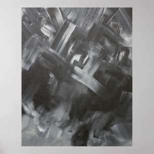 Monochrome Abstract Brushstrokes Black and White Poster