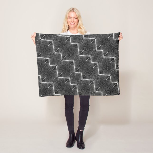 Monochrome Abstract Geometric Waves Fleece Blanket (In Situ)