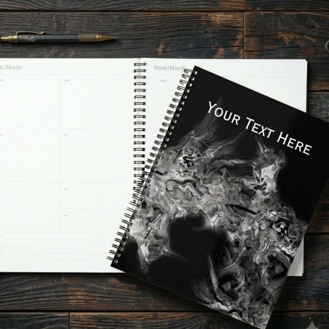 Monochrome Abstract Smoke Modern Art Planner (Sleek monochrome smoke design planner for the stylish professional. Stay organized in elegance.)