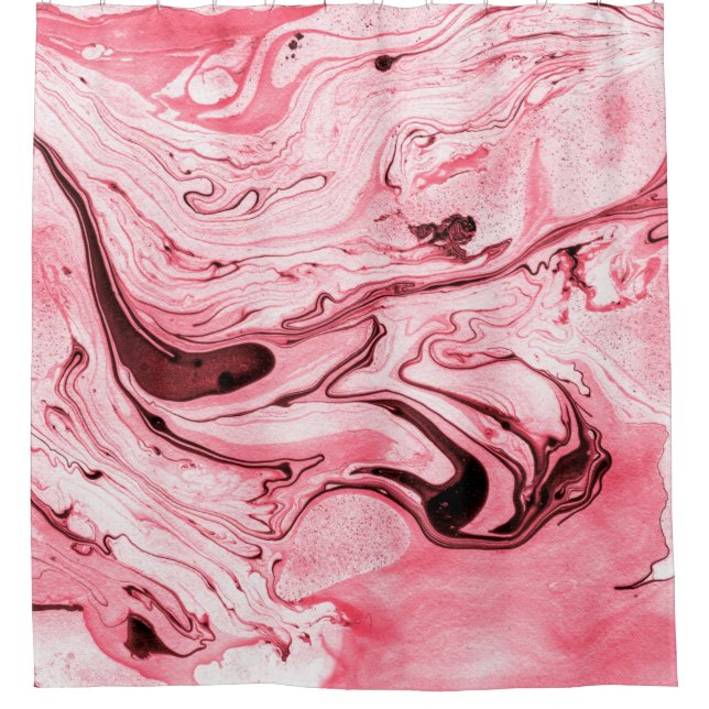 Monochrome Abstract Water Paintbrush,Red Futuristi Shower Curtain (Front)