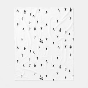 Monochrome Alpine Skiers Skiing Illustration Fleece Blanket