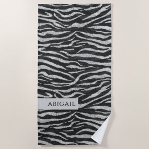 Monochrome Animal Print and Name Beach Towel