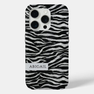 Monochrome Animal Print and Name iPhone 15 Pro Case
