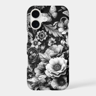 Monochrome Antique Floral with Butterflies