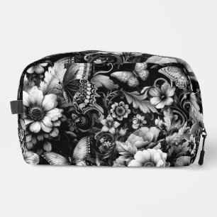 Monochrome Antique Floral with Butterflies Dopp Kit