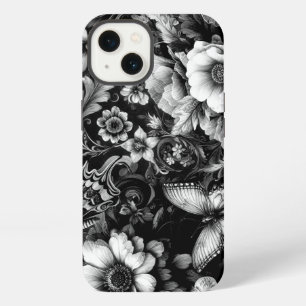 Monochrome Antique Floral with Butterflies iPhone 13 Case