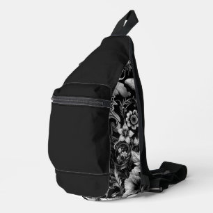 Monochrome Antique Floral with Butterflies Sling Bag