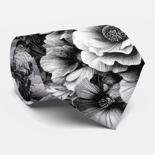 Monochrome Antique Floral with Butterflies Tie
