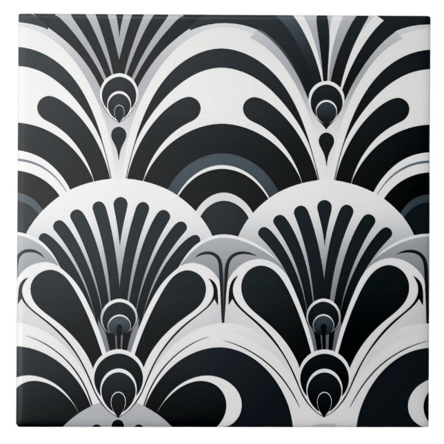 Monochrome Art Deco, Bold and Dramatic Ceramic Tile (Front)
