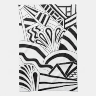 Monochrome Art Deco Design. Tea Towel
