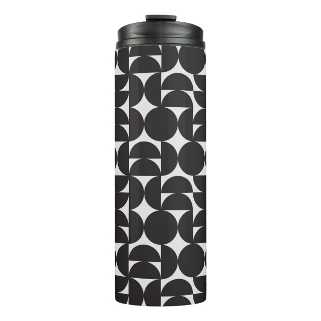 monochrome art shape geometry mid century pattern  thermal tumbler (Front)