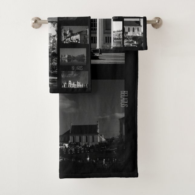 Monochrome Belarus Architecture Minsk Grodno Brest Bath Towel Set (Insitu)