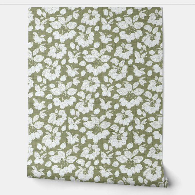 Monochrome Berry Branch Wallpaper (Unrolling)