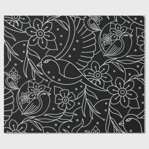 Monochrome Birds & Blooms Wrapping Paper