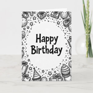 Monochrome Birthday Line Art Card