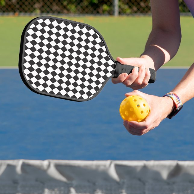 Monochrome Black And White Argyle  Pickleball Paddle (Insitu)