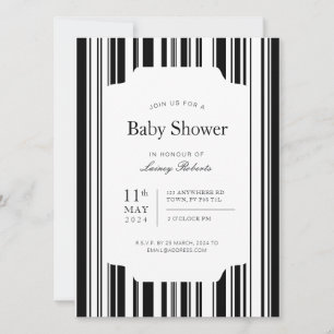 Monochrome Black and White Barcode Stripe Shower Invitation