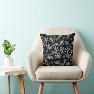 Monochrome Black and White Daisies Pattern Cushion