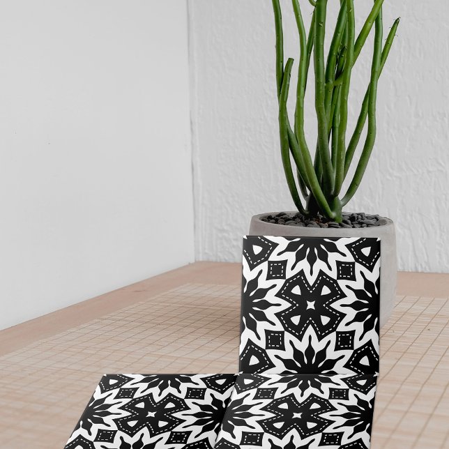 Monochrome Black and White Geometric Pattern Ceramic Tile (Creator Uploaded)