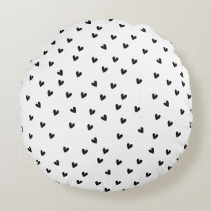Monochrome Black and White Heart Pattern Round Cushion