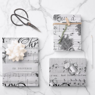 Monochrome Black Merry Christmas Happy Holidays Wrapping Paper Sheet