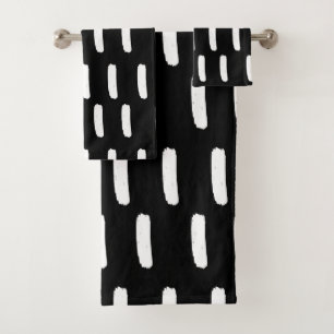Monochrome Black & White Brush Strokes  Throw Pill Bath Towel Set