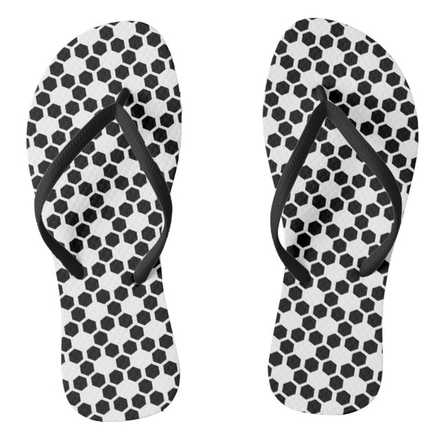 Monochrome Black & White Geometric Hexagon Pattern Thongs (Footbed)