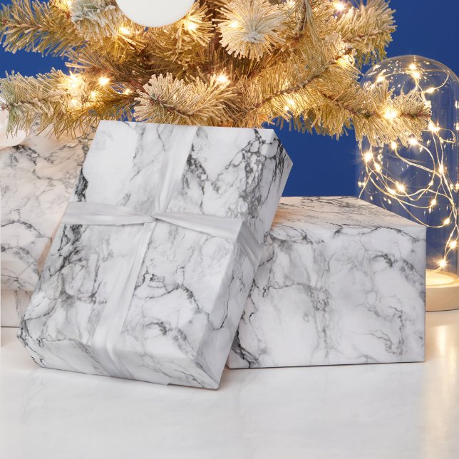 Monochrome Black White Marble Texture Wrapping Paper (Holidays)