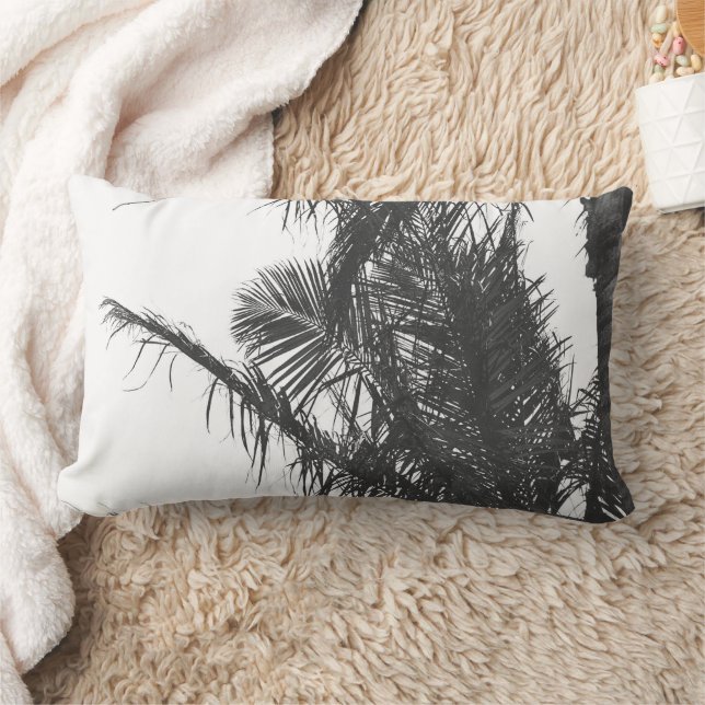 Monochrome Black White Palm Tree Leaves Lumbar Cushion (Blanket)