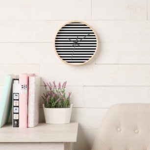 MONOCHROME BLACK WHITE STRIPE FRAMED CLOCK