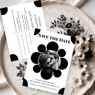 Monochrome Bloom Modern Geometric Save The Date Announcement Postcard