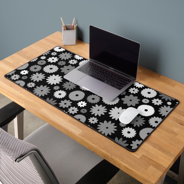Monochrome Blooms Big Pattern Desk Mat (Office 2)