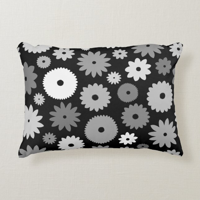 Monochrome Blooms Large Pattern Decorative Cushion (Front)